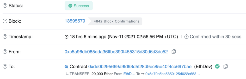 Ethereum Foundation invia 95 mln di dollari in ETH a Kraken