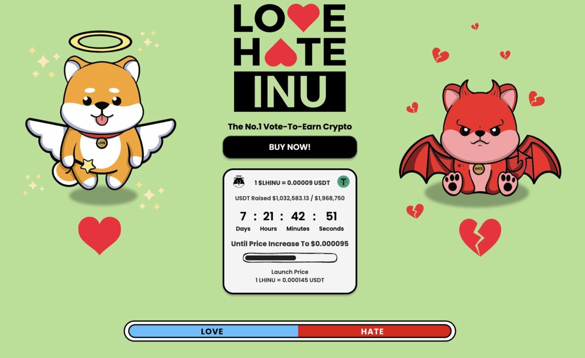 Love Hate Inu raggiunge il primo obiettivo di raccolta: 1 milione di dollari