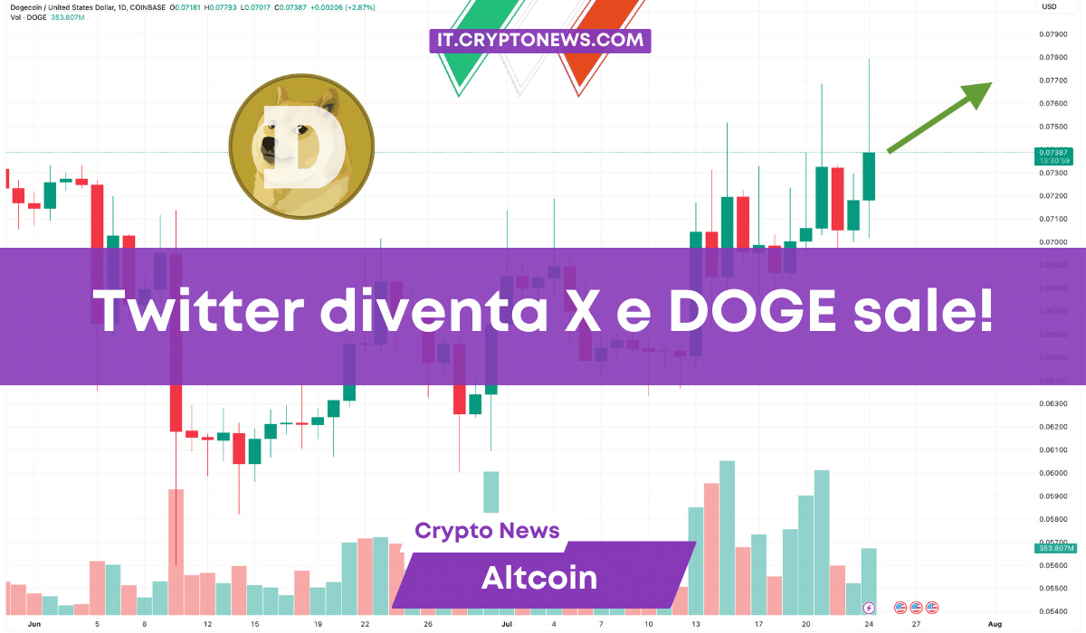 Elon cambia il nome di Twitter in X e DOGE sale. Diventerà un’opzione di pagamento ufficiale?