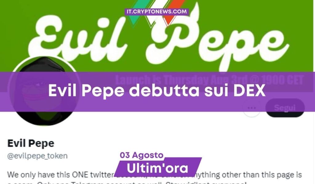 Evil pepe Coin debutterà sui DEX oggi alle 21.00 ora italiana