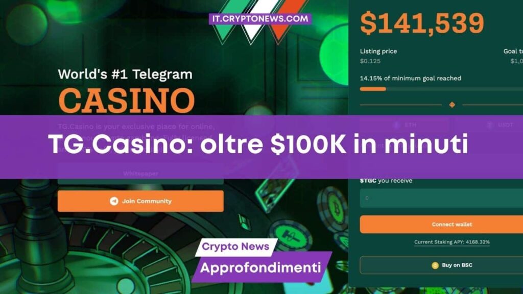 La prevendita di TG.Casino guadagna 100.000$ in pochi minuti – E il token $TGC offre un APY del 4.000%