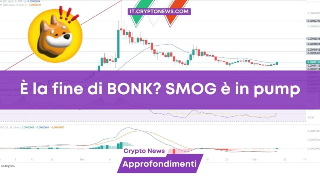 È la fine per BONK? Il prezzo cede ma la nuova memecoin SMOG fa un pump del 1185%