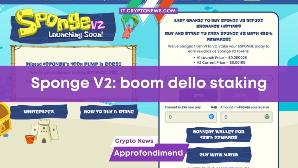 Sponge V2: boom dello staking con 10 milioni di dollari