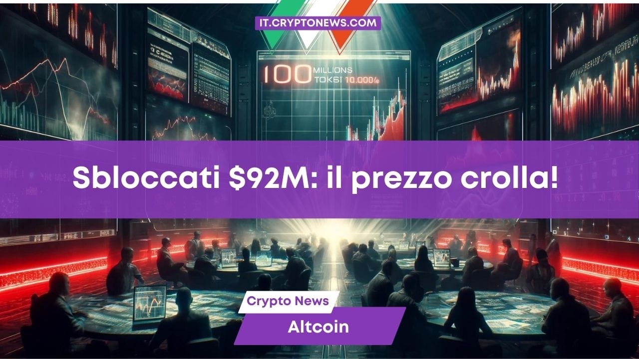 Sbloccati 92,65 milioni di questa criptovaluta: il prezzo crolla e stenta a risalire