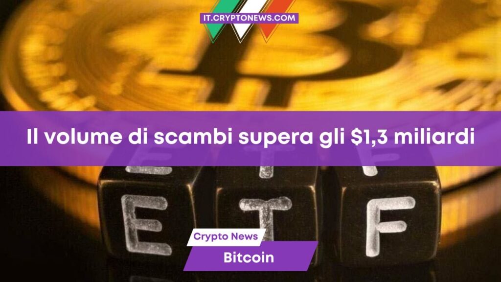 Il volume di scambi degli ETF su Bitcoin supera gli $1,3 miliardi: gli investitori approfittano del prezzo di BTC