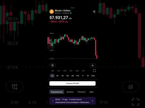 Bitcoin sceso sotto i 58.000$