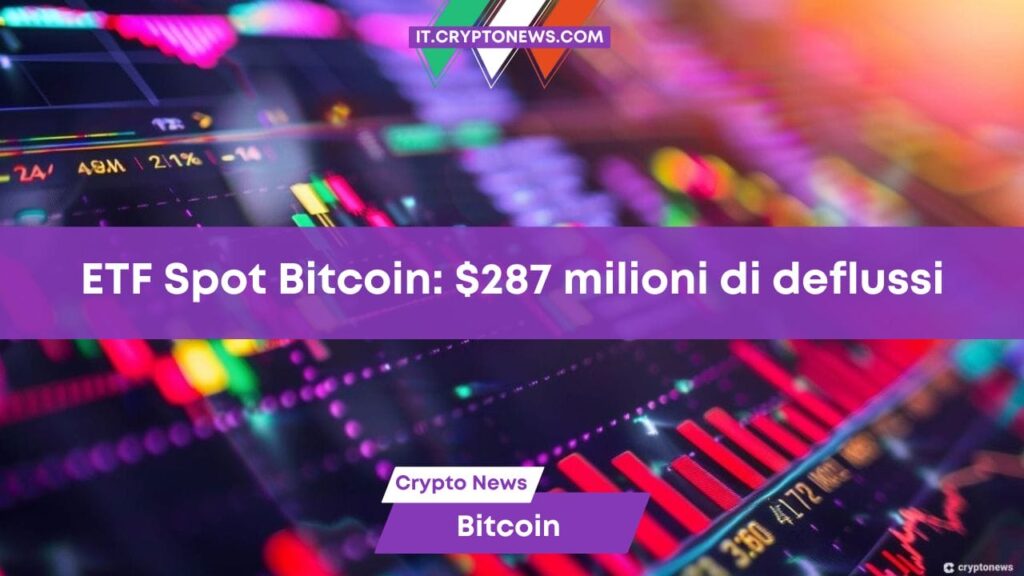 Gli ETF Spot Bitcoin vedono la giornata peggiore: $287 milioni di deflussi